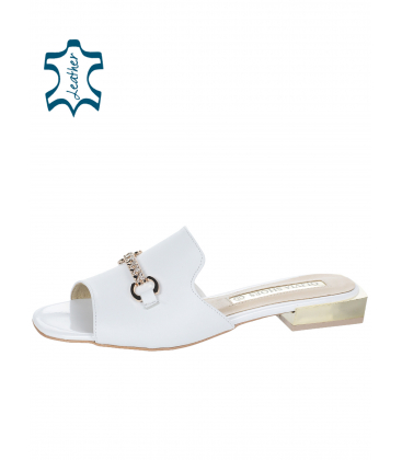 White comfortable leather flip-flops with decoration OL 2404