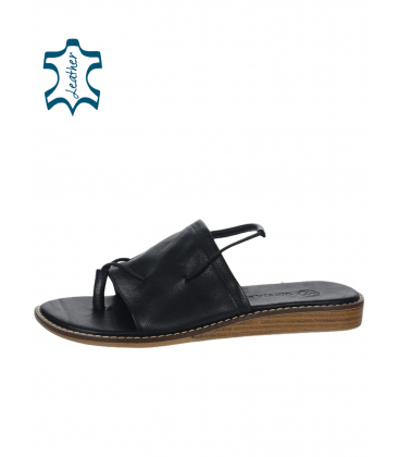 Black leather flip flops with rubber 02-2420