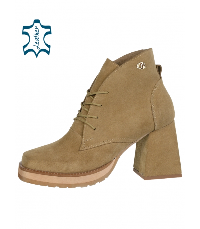 Cinnamon ankle boots made of brushed leather on a thick heel K1659 | OLIVIA  SHOES
